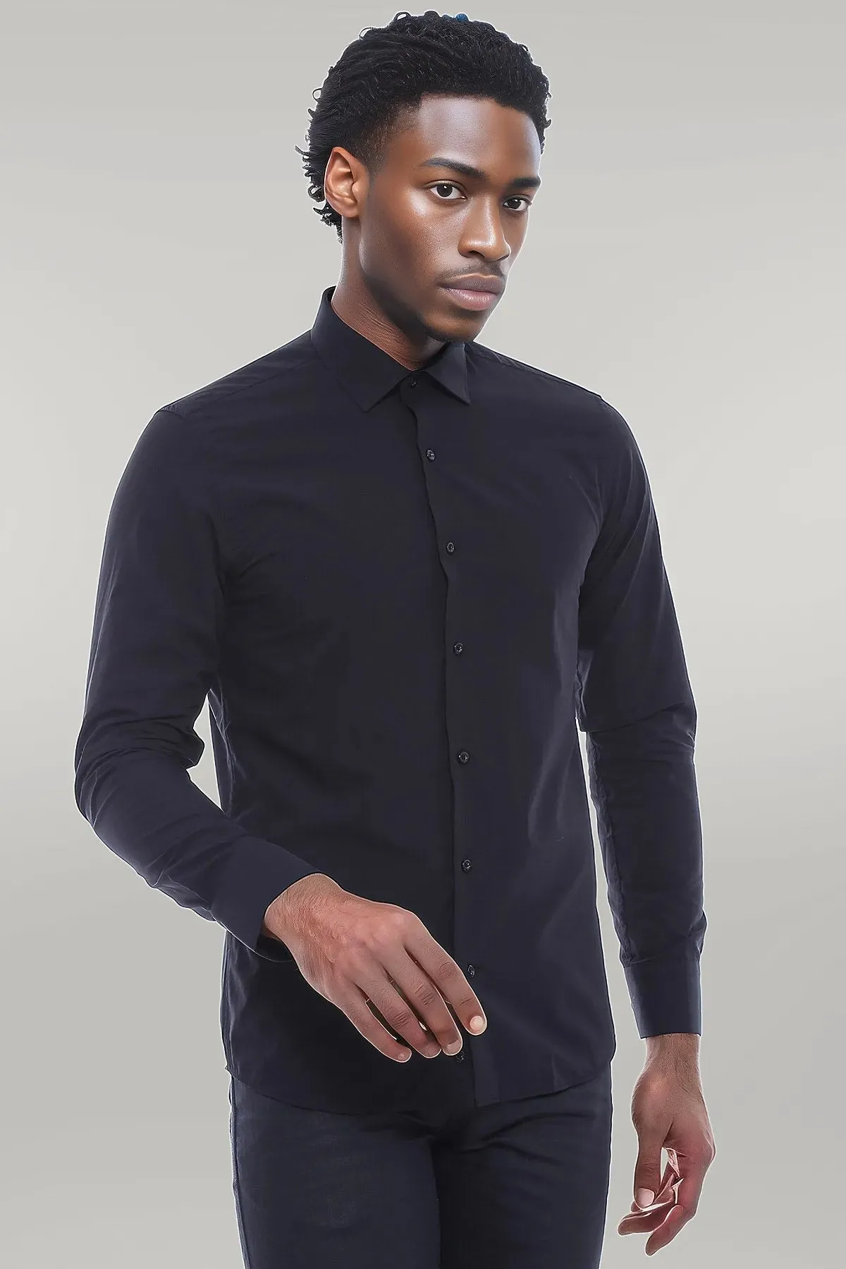 Cotton Satin Slim Fit Black Men Shirt - Wessi