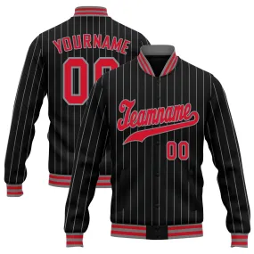 Custom Black Navy Stripe Fashion Jacket Bomber Full-Snap Varsity Letterman Personalized Jacket FZ005-D020219-27