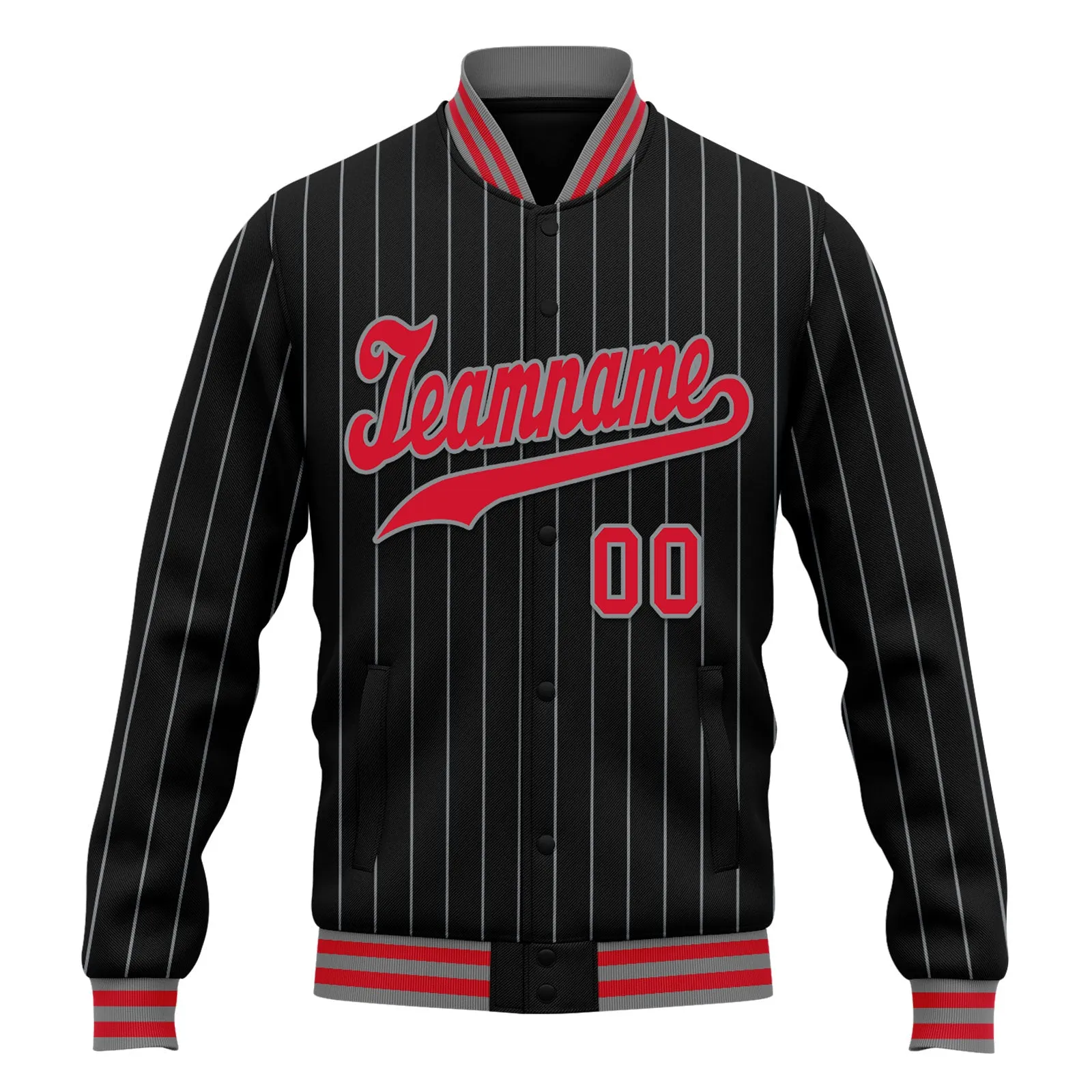 Custom Black Navy Stripe Fashion Jacket Bomber Full-Snap Varsity Letterman Personalized Jacket FZ005-D020219-27