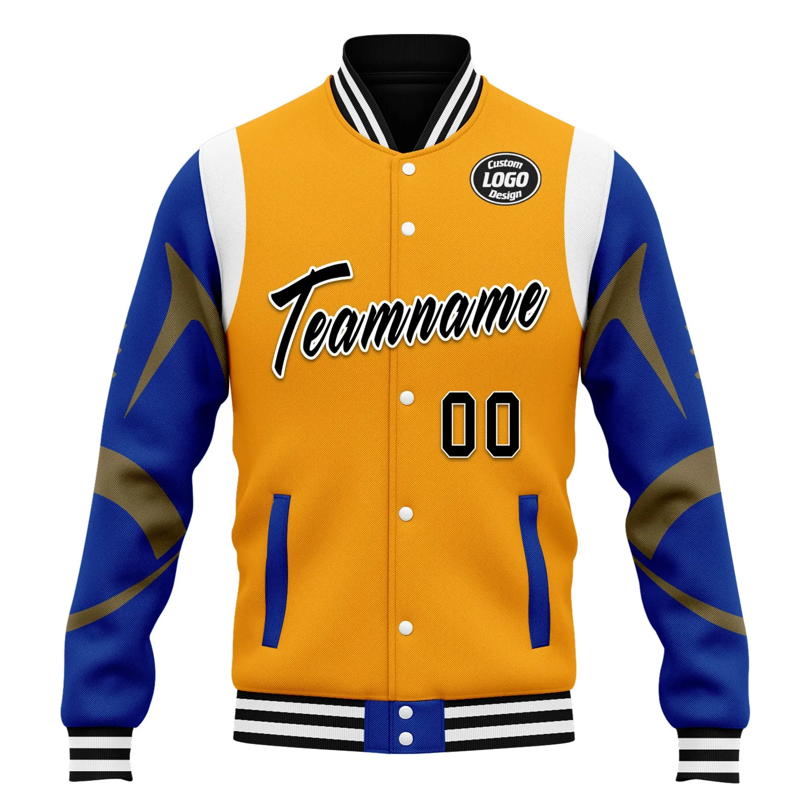 Custom Yellow Los Angeles Jacket Bomber Full-Snap Varsity Letterman Personalized Jacket FZ005-D025004-14