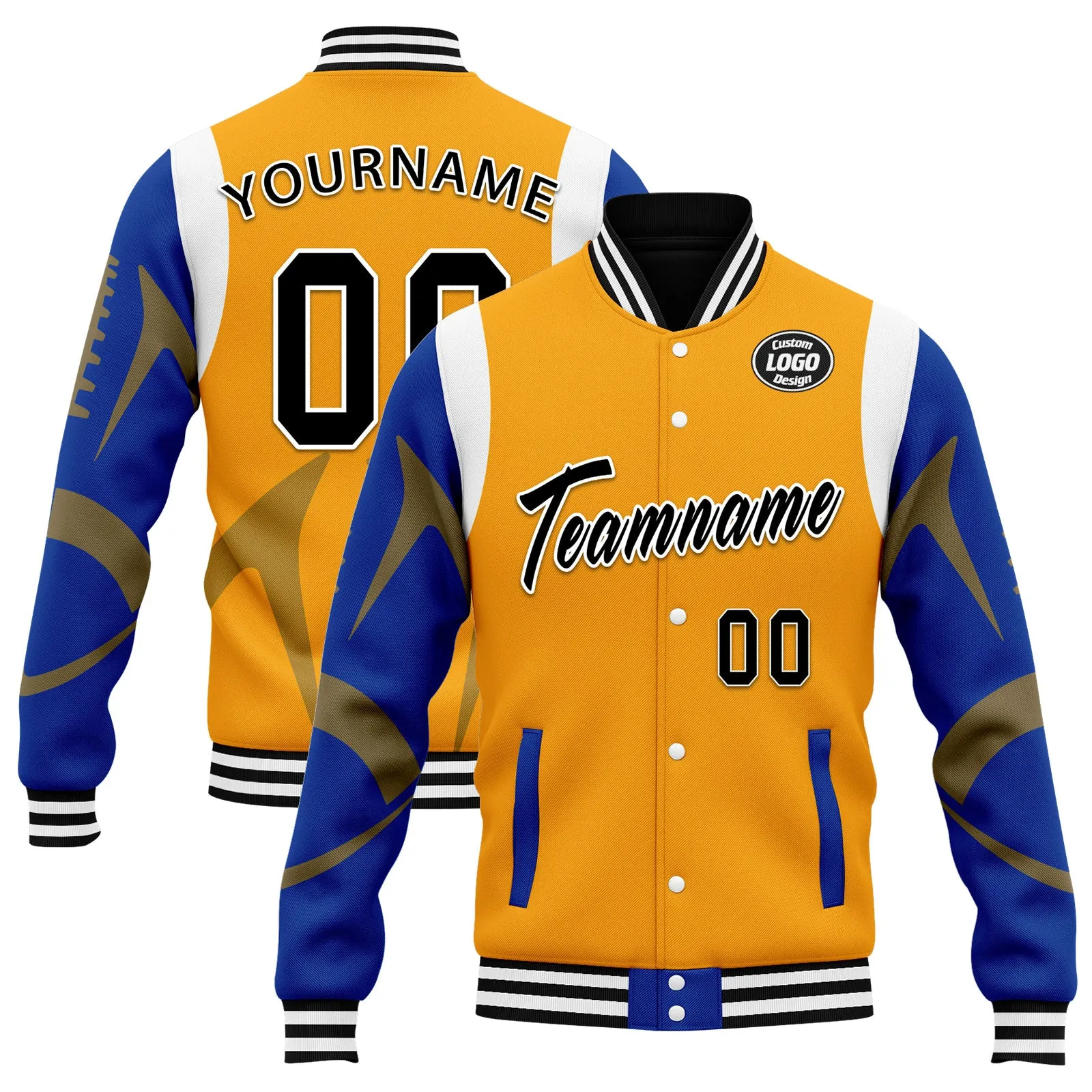 Custom Yellow Los Angeles Jacket Bomber Full-Snap Varsity Letterman Personalized Jacket FZ005-D025004-14