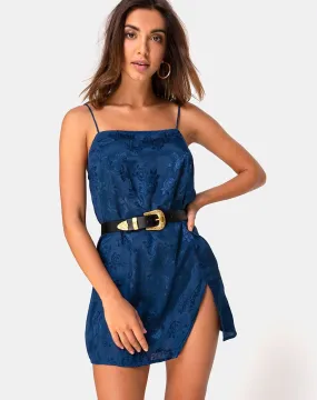 Datista Slip Dress in Satin Rose Navy