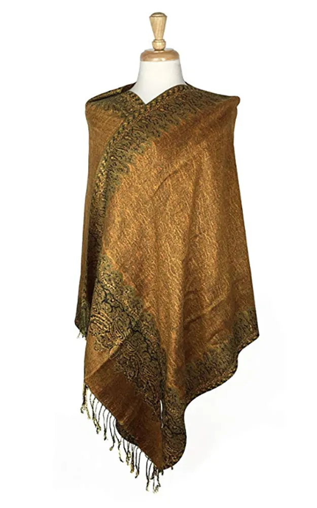 DB003-13 Brown Mustard Border Print Pashmina Scarf