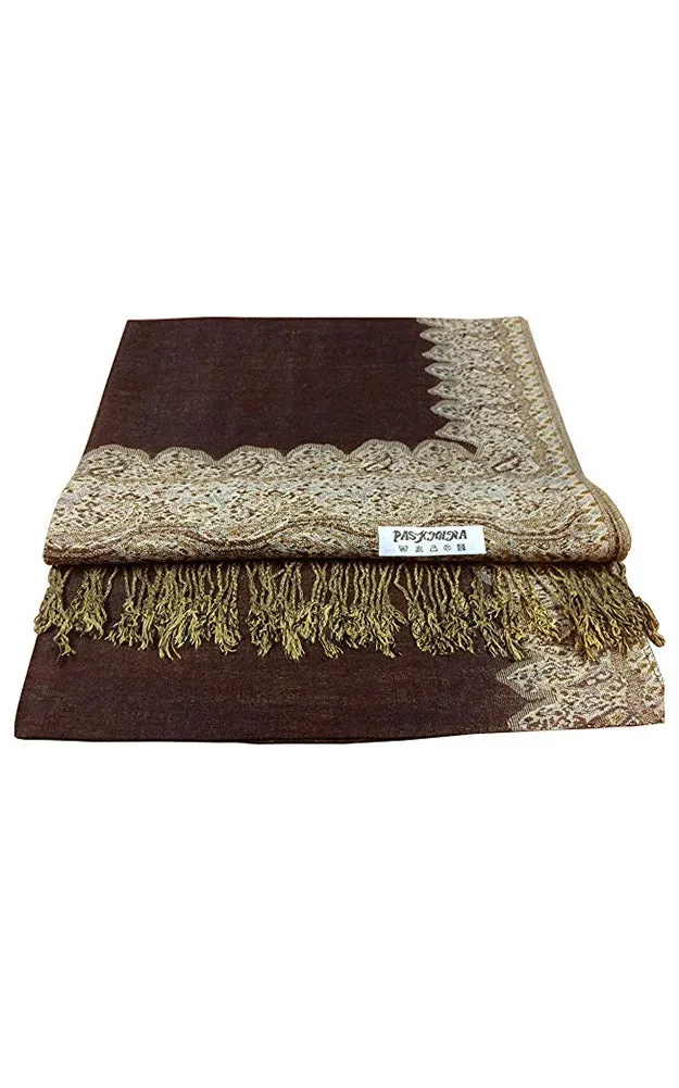 DB003-15 Brown Border Print Pashmina Scarf