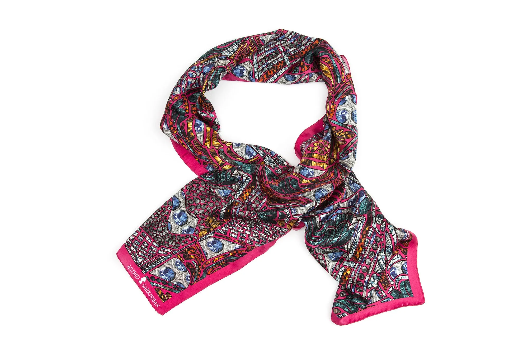 Death's Head Pink Long Silk Scarf