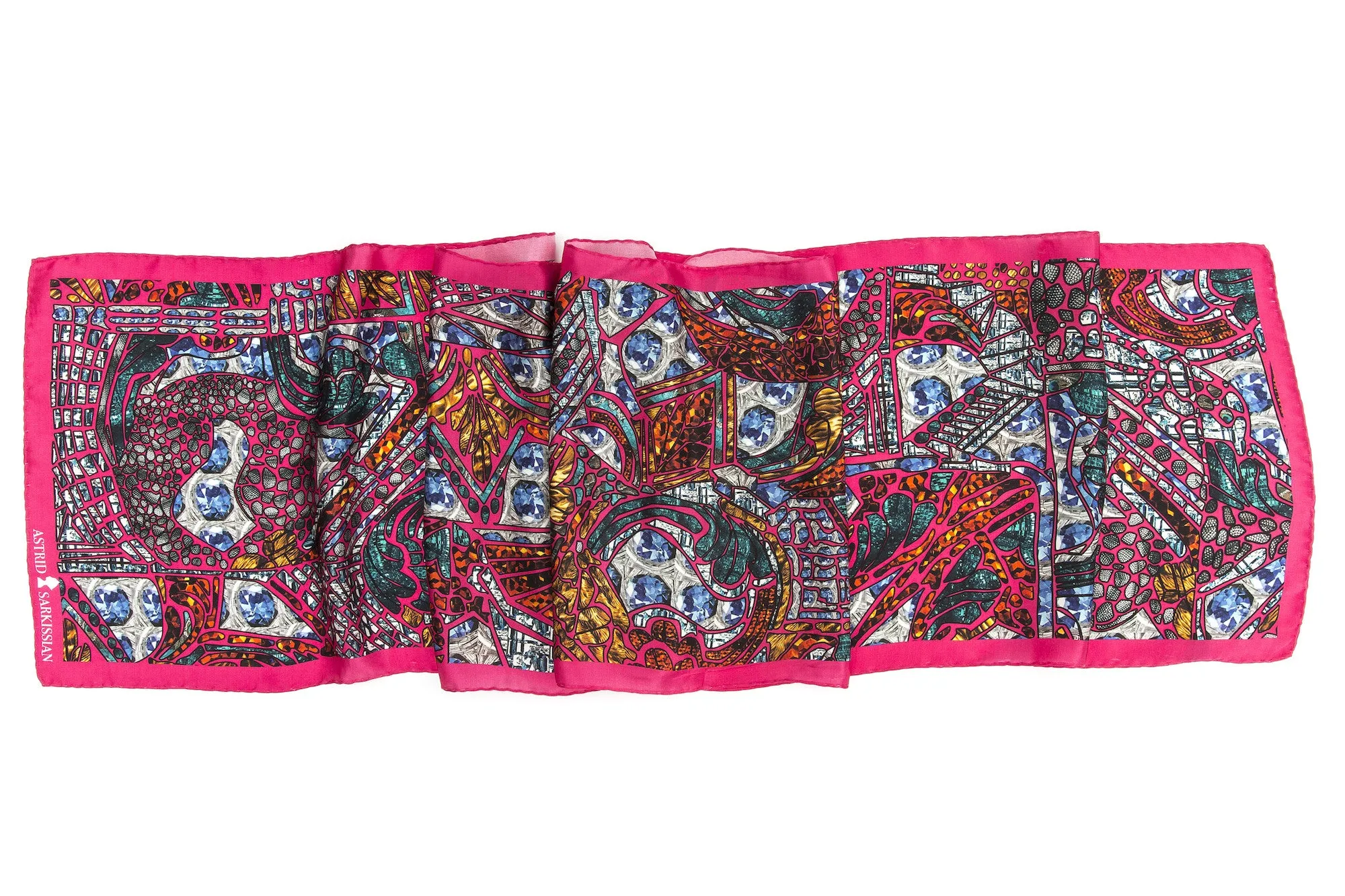 Death's Head Pink Long Silk Scarf