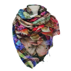 Designer SIlk Scarf - Multicolour Flower