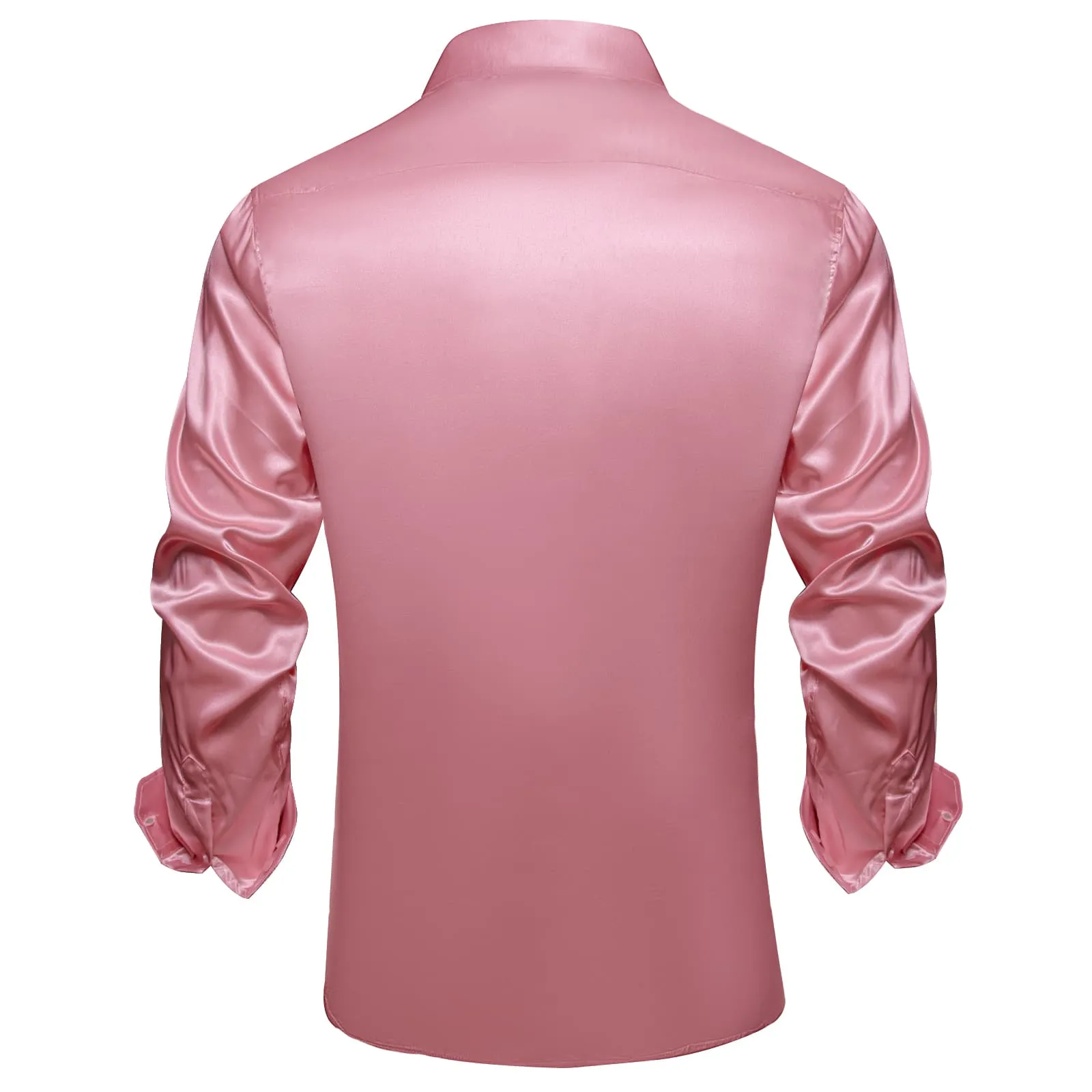 DiBanGu Tuxedo Shirt Turkish Rose Pink Solid Satin Silk Button Up Long Sleeve Shirt for Men