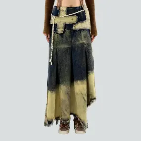 Dip-dyed embroidered jeans skirt
 for ladies