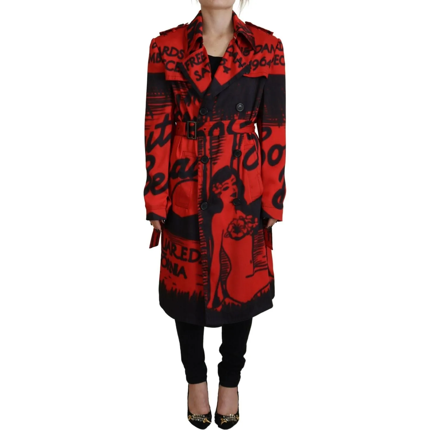 Dsquared² Red Printed Button Collared Desigual Coat Jacket