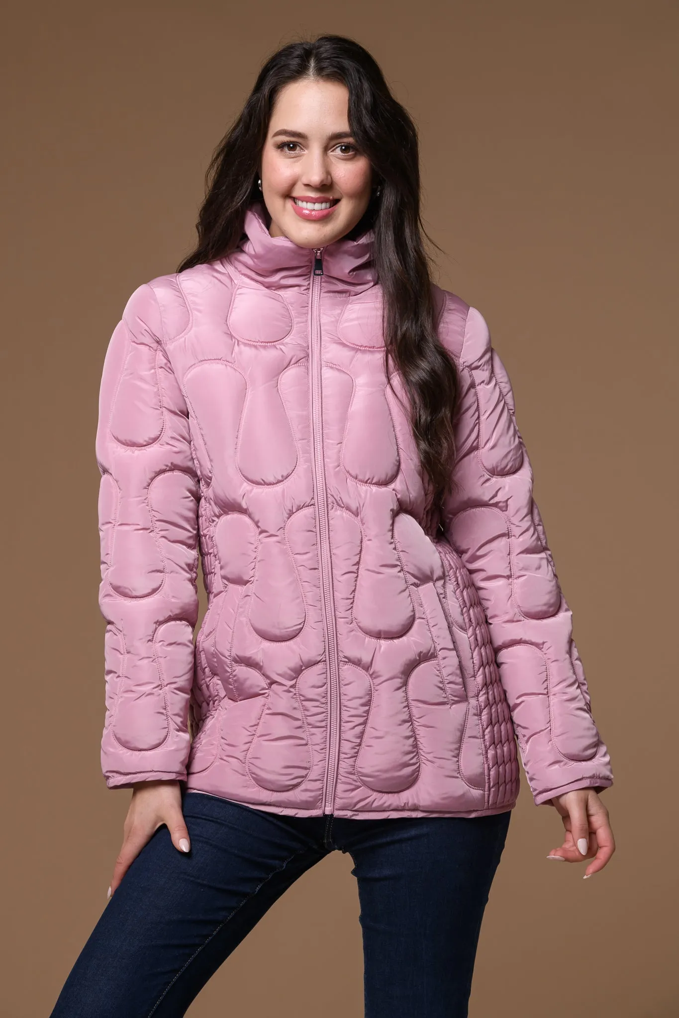 Elastic Sleeve Quilt Jacket-Pink