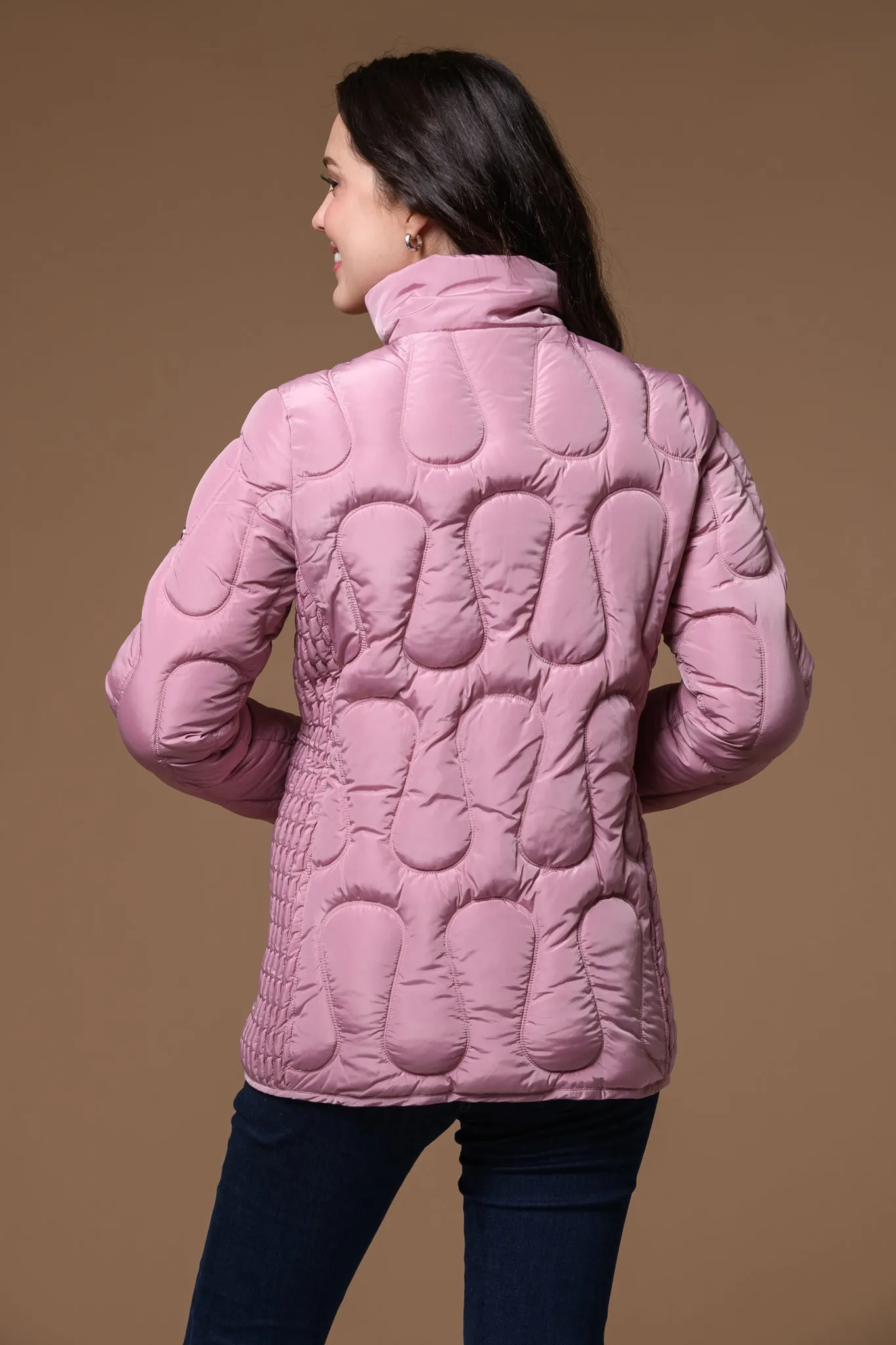 Elastic Sleeve Quilt Jacket-Pink