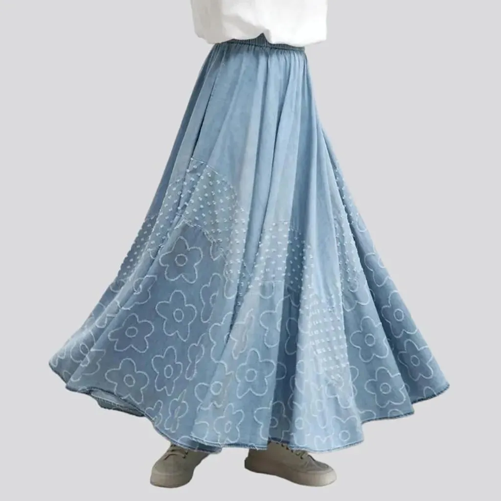 Embroidered long women's jeans skirt