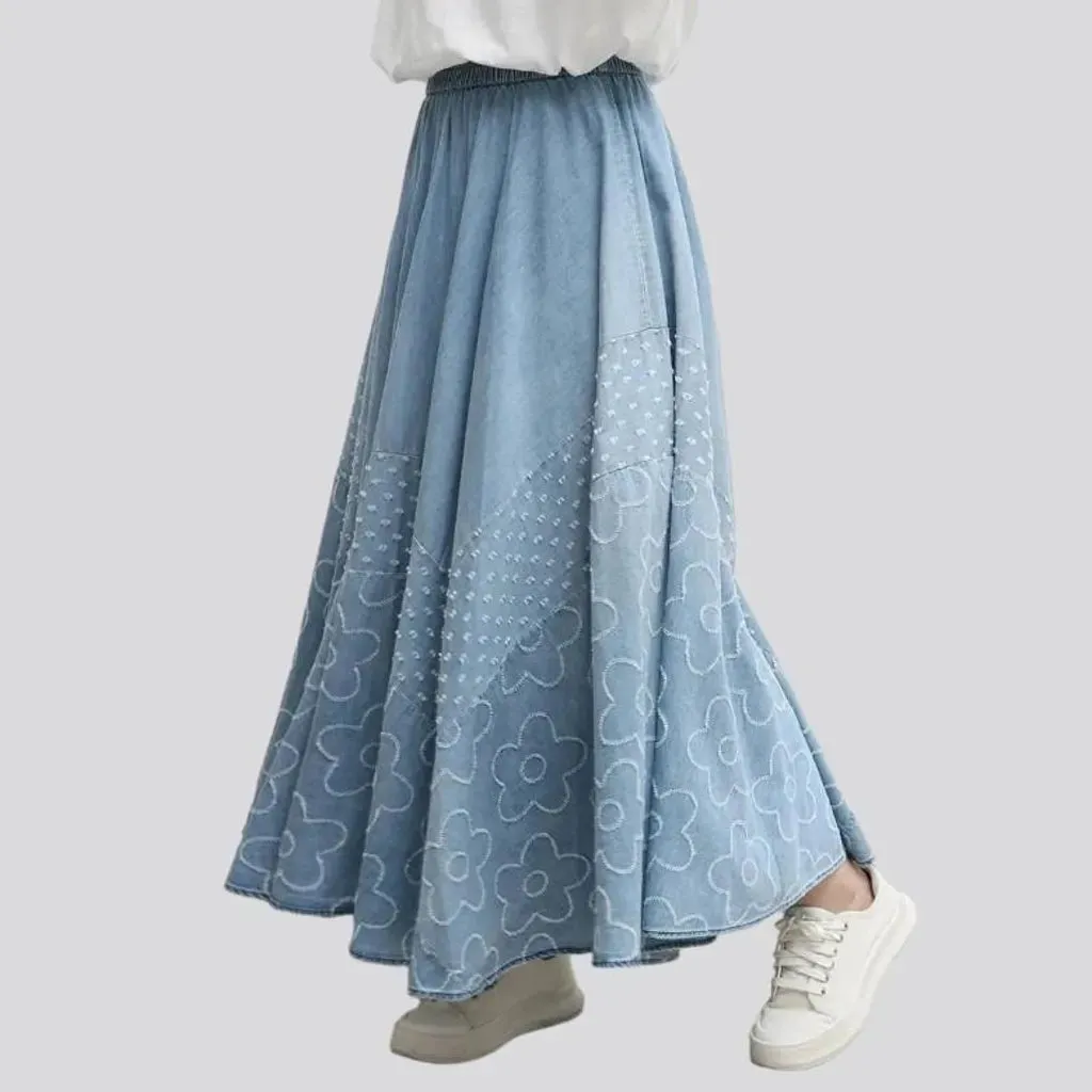 Embroidered long women's jeans skirt