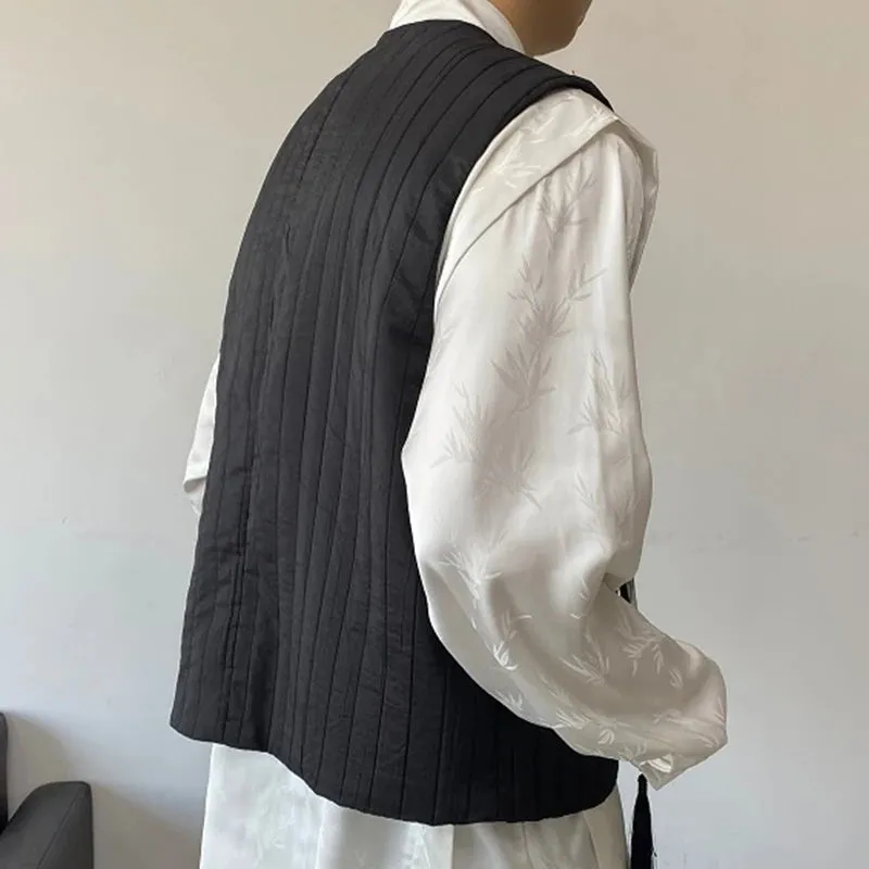 Embroidery Male Vest Chinese Style Round Collar Pleated Quilt Men's Waistcoat Personality Fashion Spring 9C4090