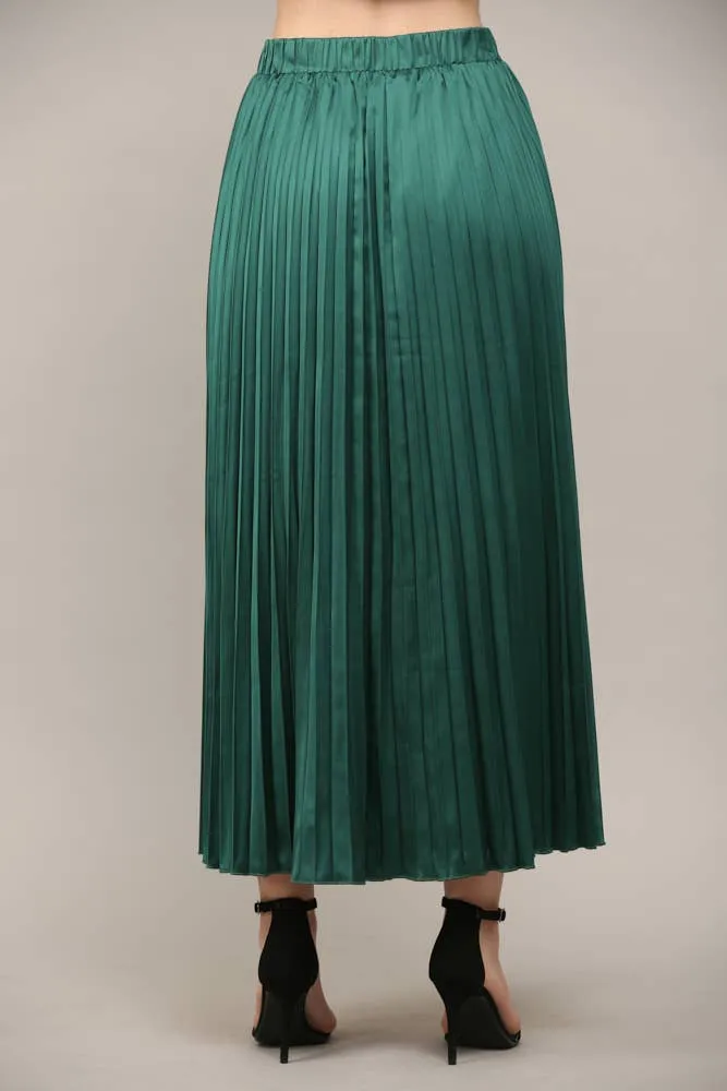 Emerald Green Pleated Midi Skirt