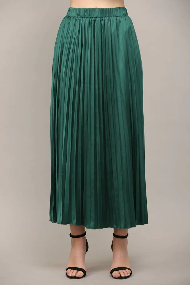 Emerald Green Pleated Midi Skirt