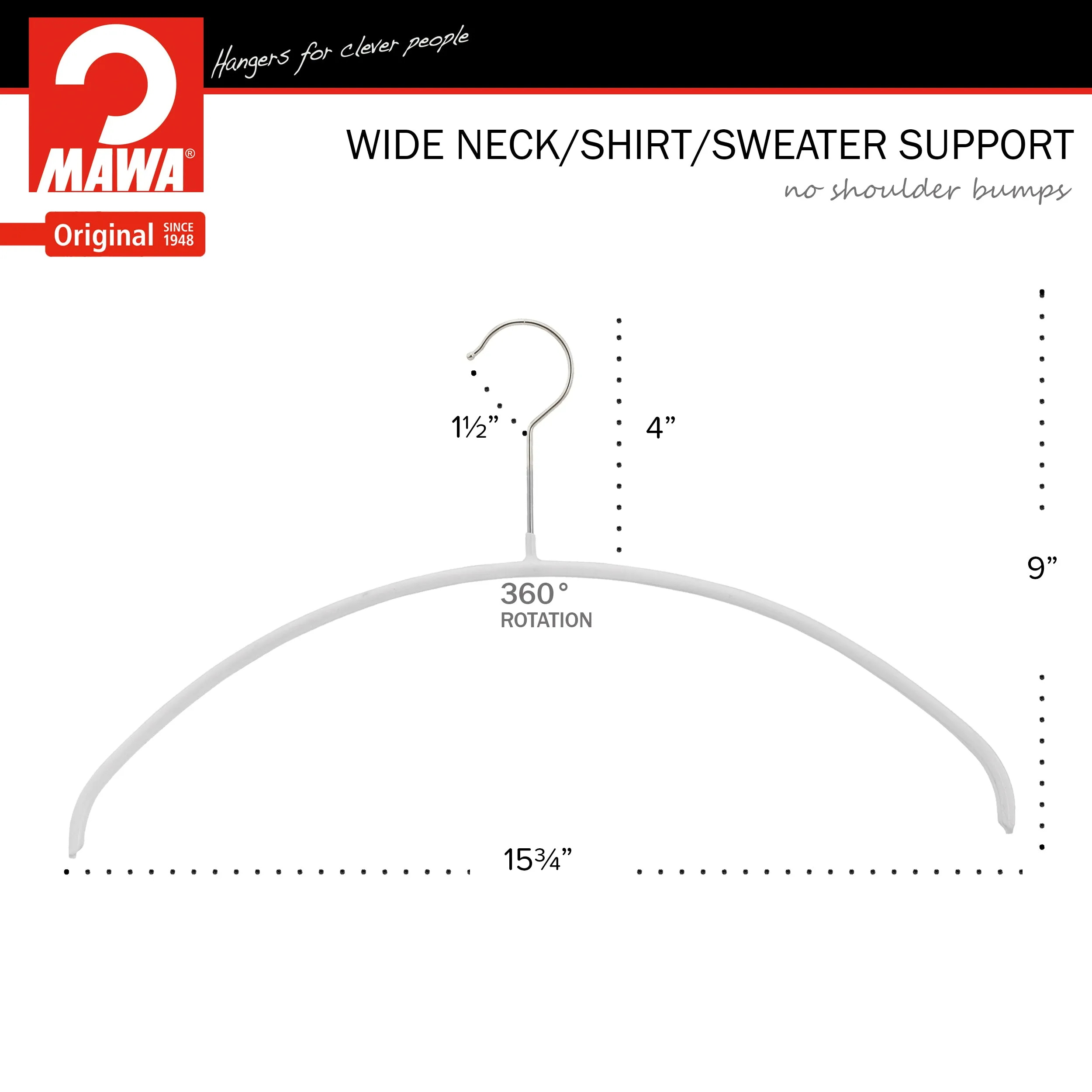 Euro Shirt, Sweater, Dress, Non-Slip Steel Clothing Hanger, Model 40-P, White