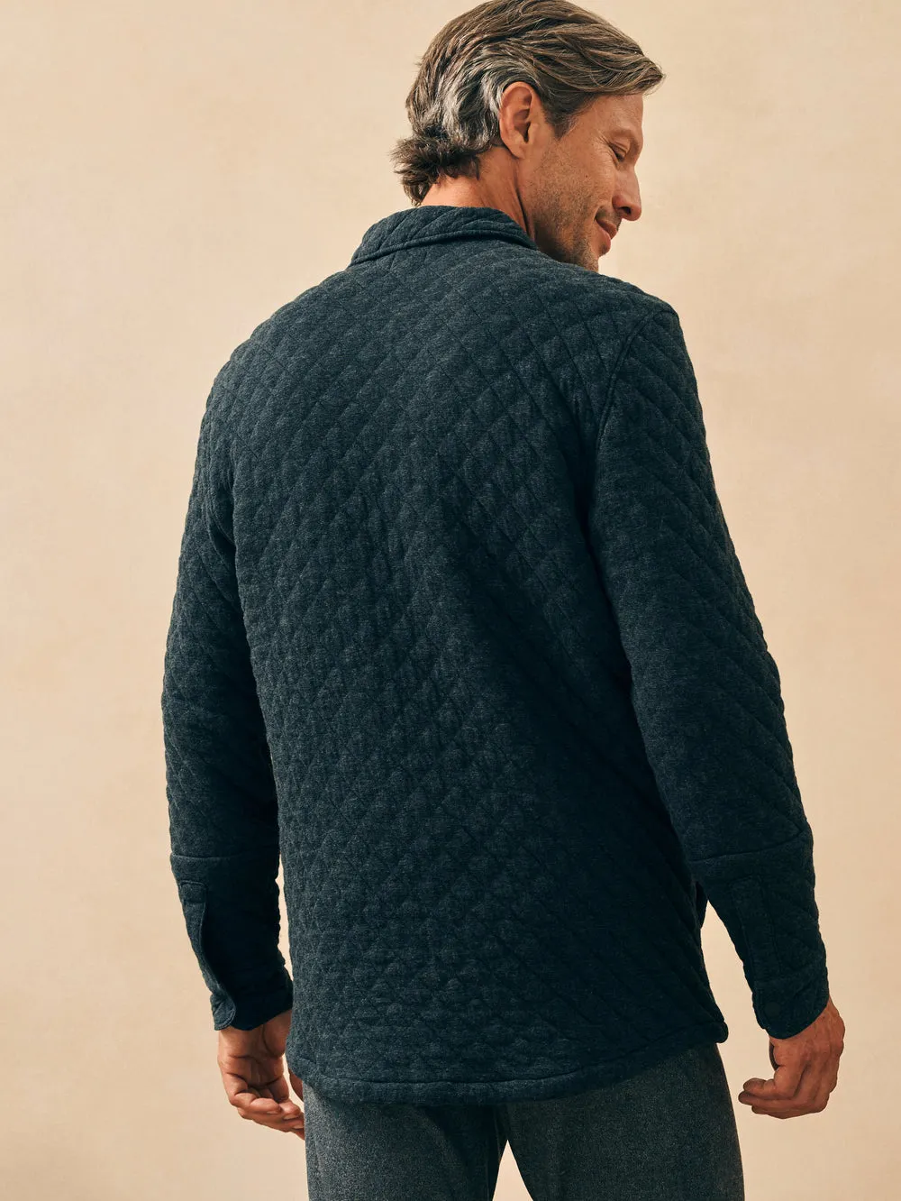 Faherty Epic Quilted Fleece CPO in Black Heather