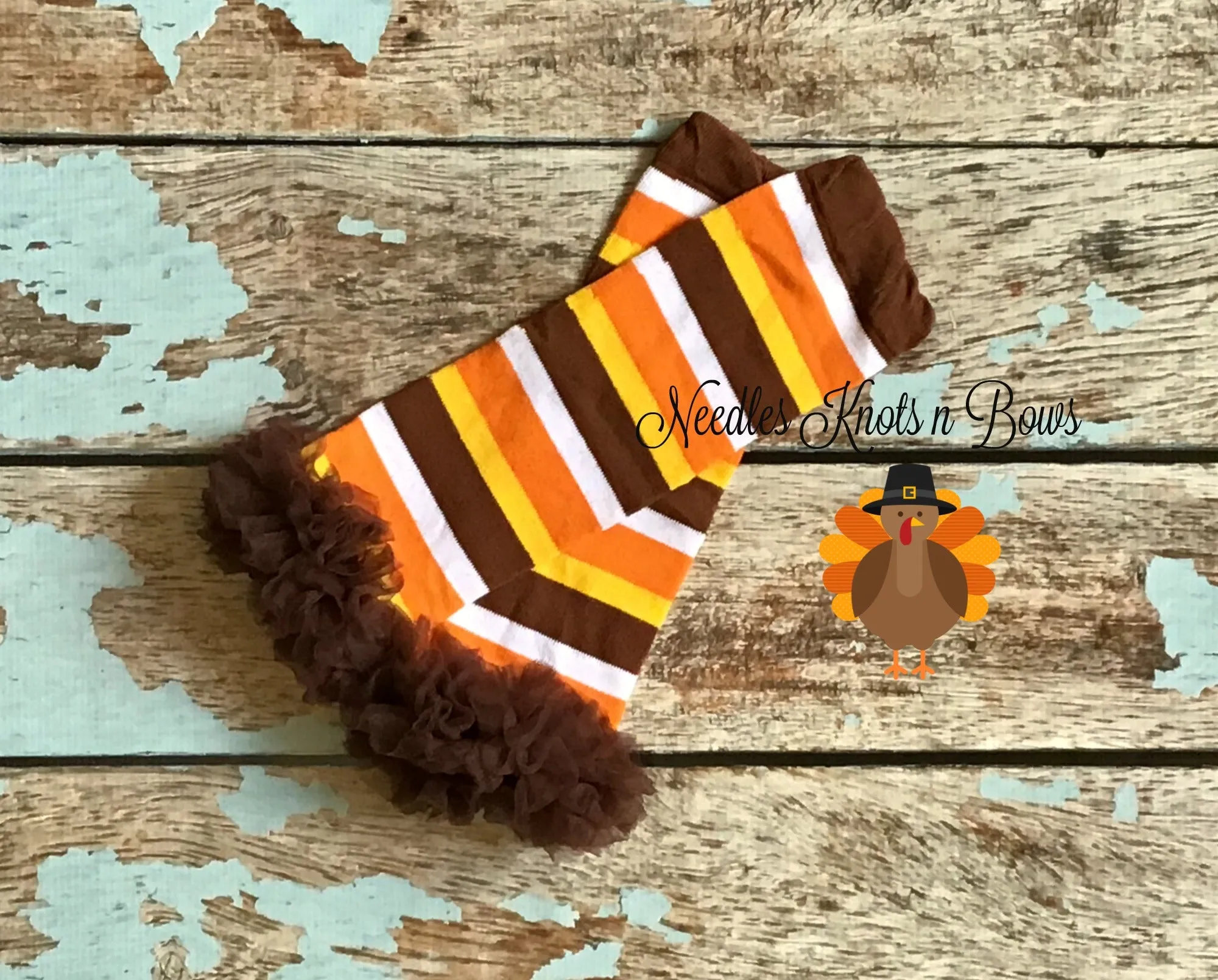 Fall Thanksgiving Striped Ruffled Leg Warmers & Headband Set