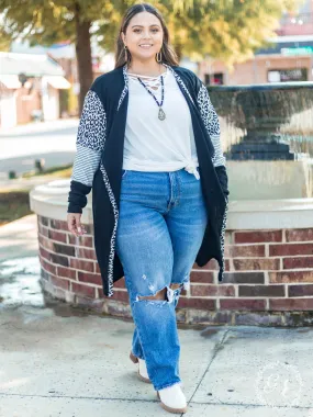 Feeling My Best Cardigan with Leopard & Stripe Details