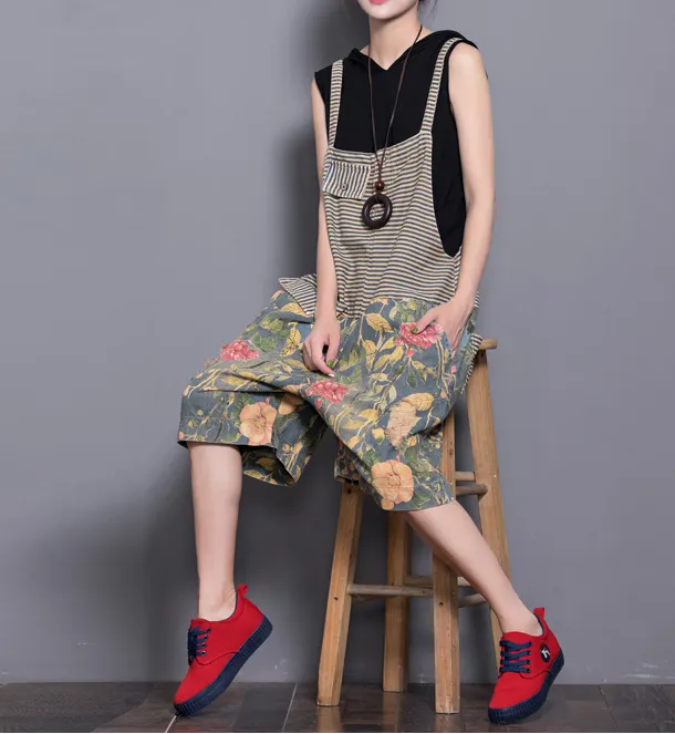 Floral Loose Denim Casual Spring Denim Overall Women Jumpsuits QY16