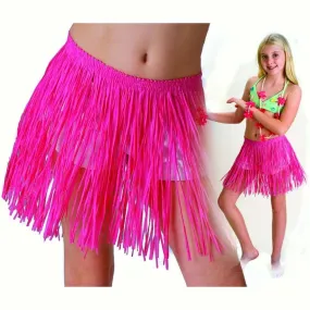 Girls Luau Tropical Paper Raffia Hula Skirt - Pink