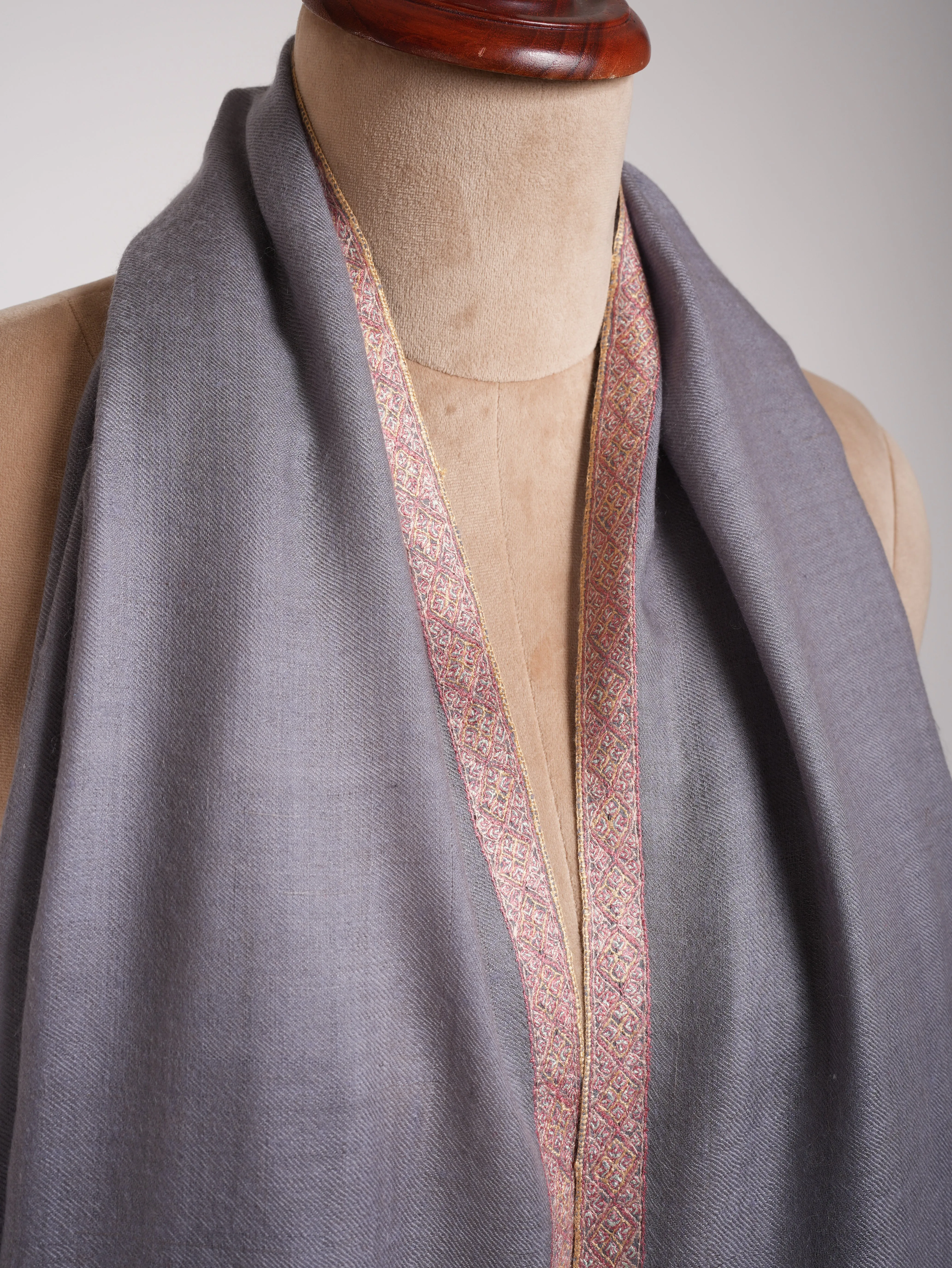 Gray Hashia Embroidered Pretty Cashmere Scarf