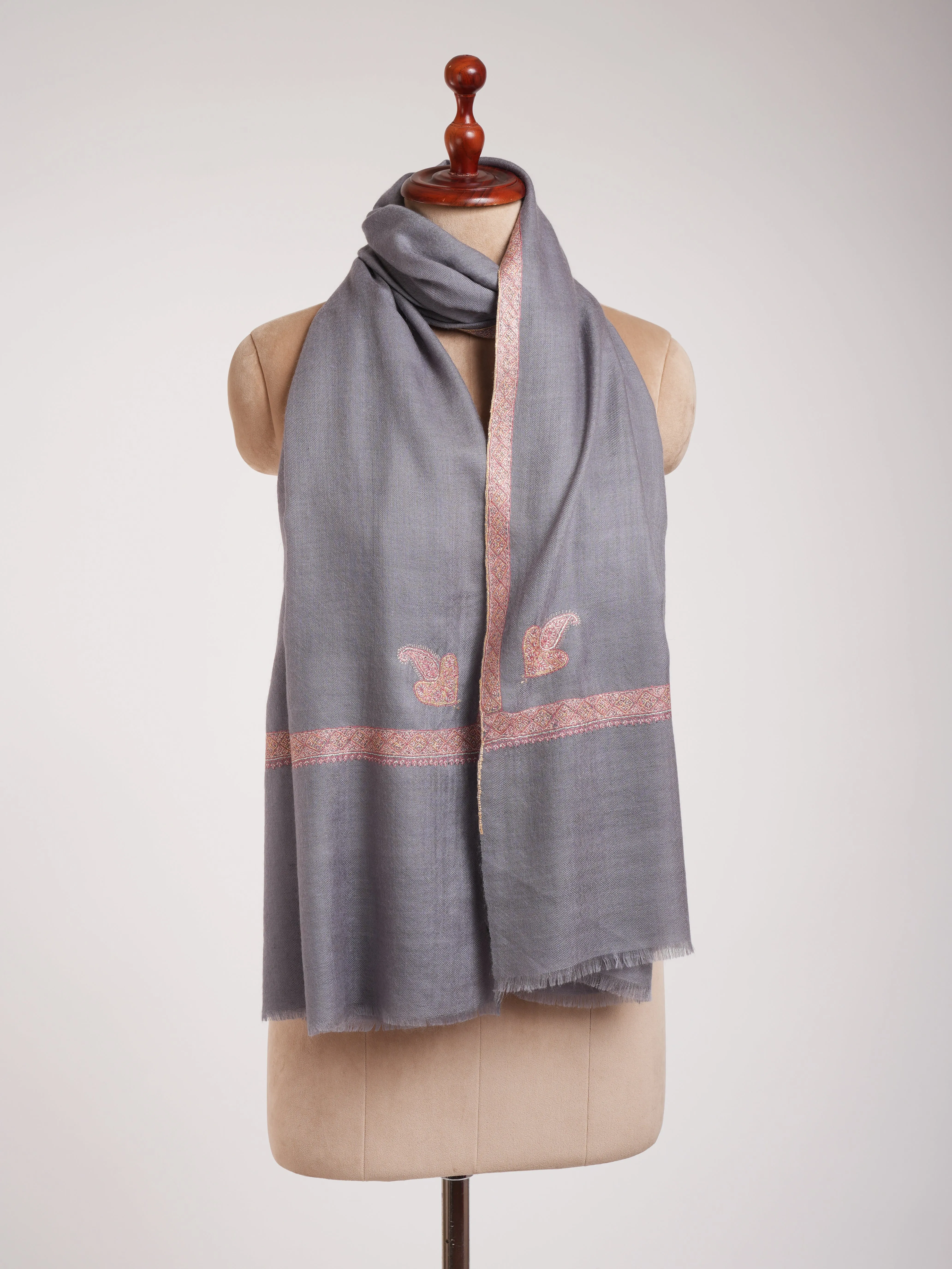 Gray Hashia Embroidered Pretty Cashmere Scarf