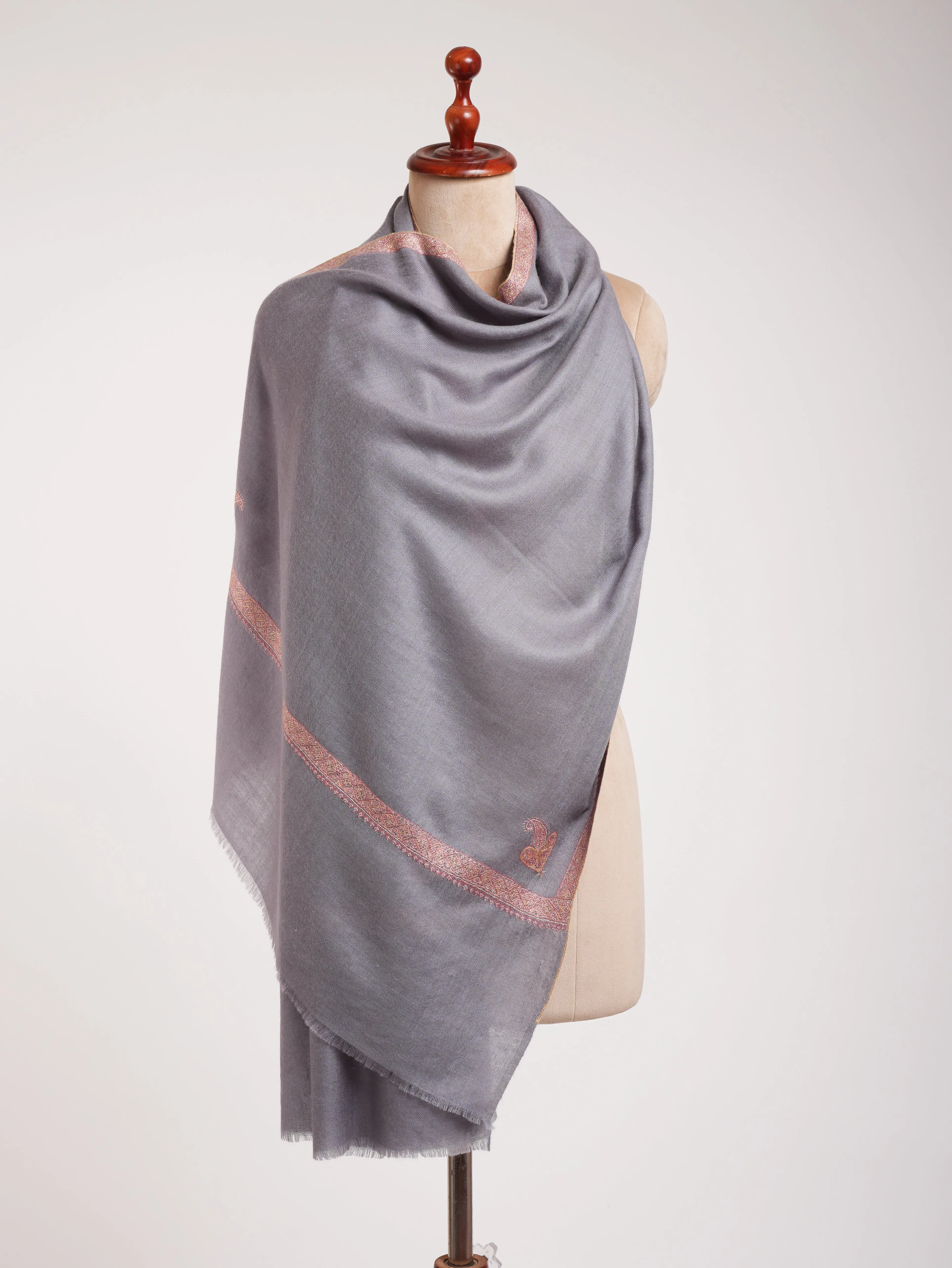 Gray Hashia Embroidered Pretty Cashmere Scarf