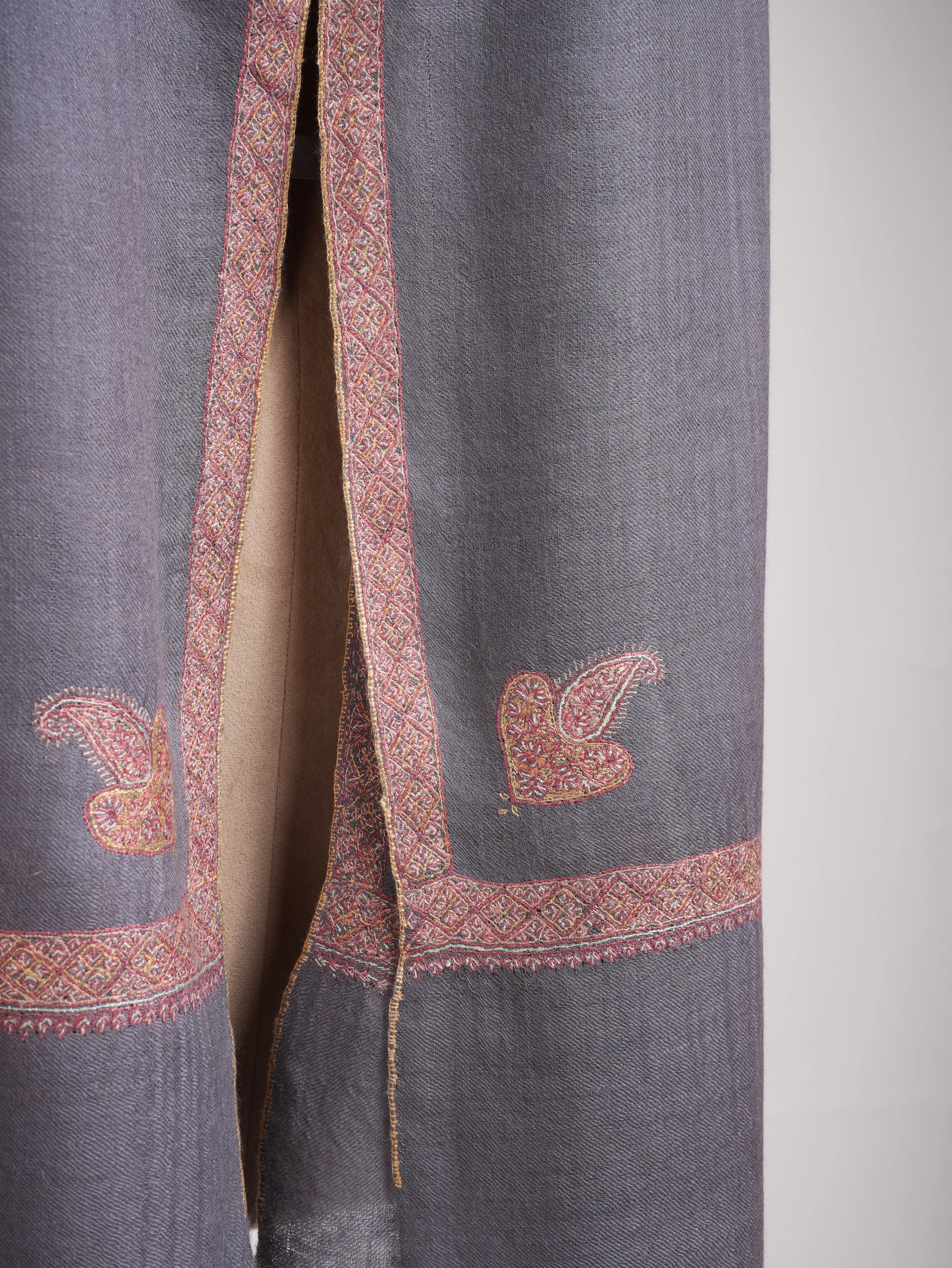 Gray Hashia Embroidered Pretty Cashmere Scarf