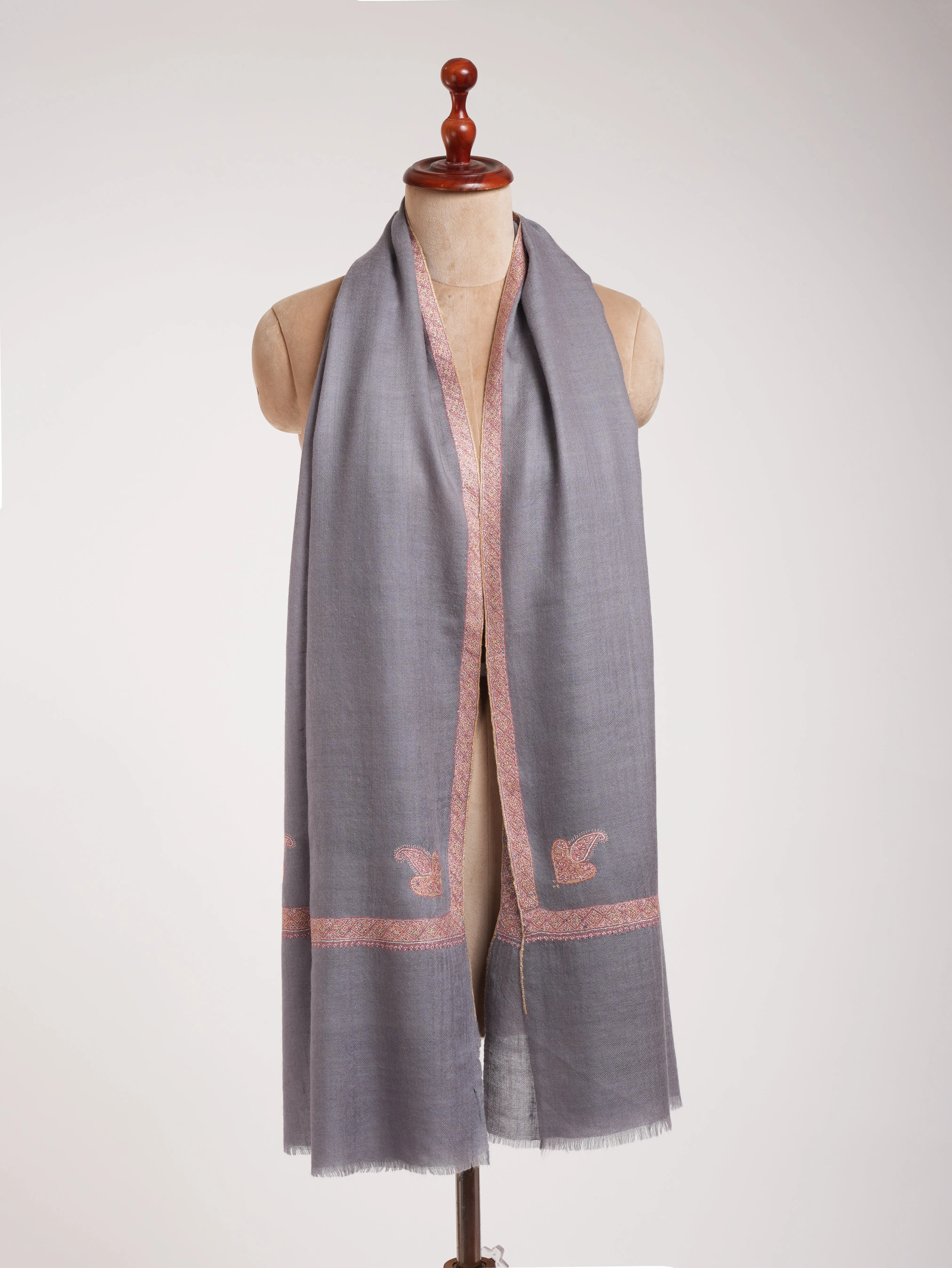 Gray Hashia Embroidered Pretty Cashmere Scarf