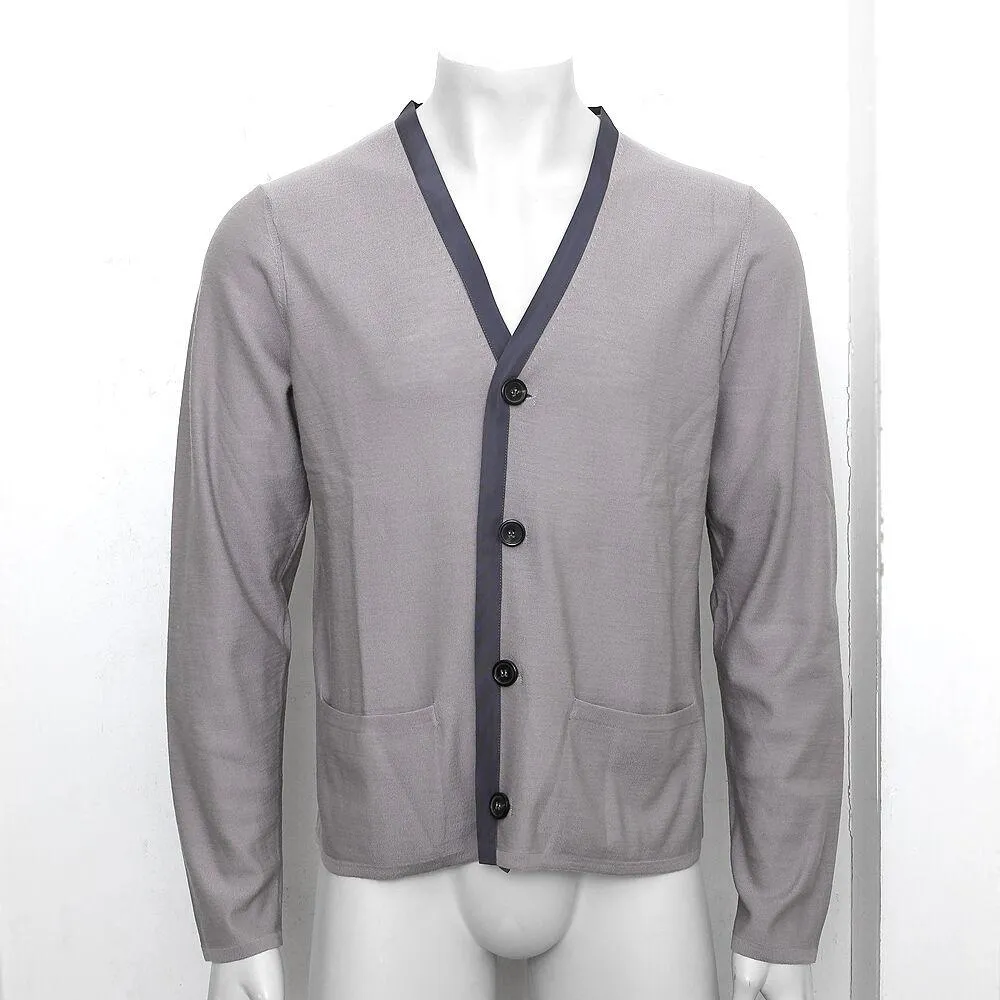 Grey Wool Buttoned Cardigan Knitwear Top