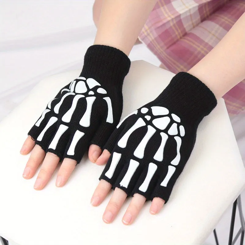 Half Finger Skeleton Gloves Glowinthedark Halloween Punk Accessory