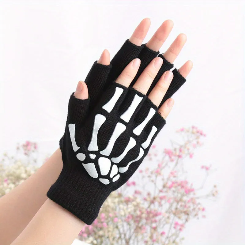 Half Finger Skeleton Gloves Glowinthedark Halloween Punk Accessory