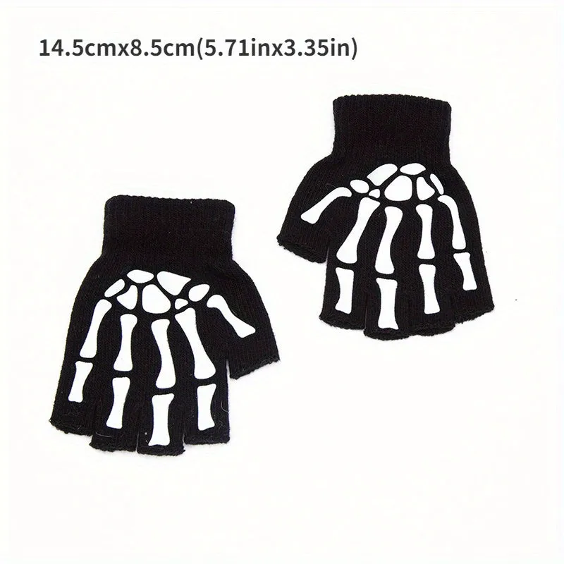 Half Finger Skeleton Gloves Glowinthedark Halloween Punk Accessory