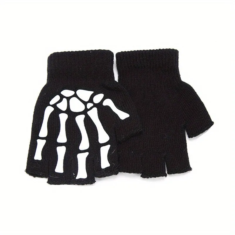 Half Finger Skeleton Gloves Glowinthedark Halloween Punk Accessory