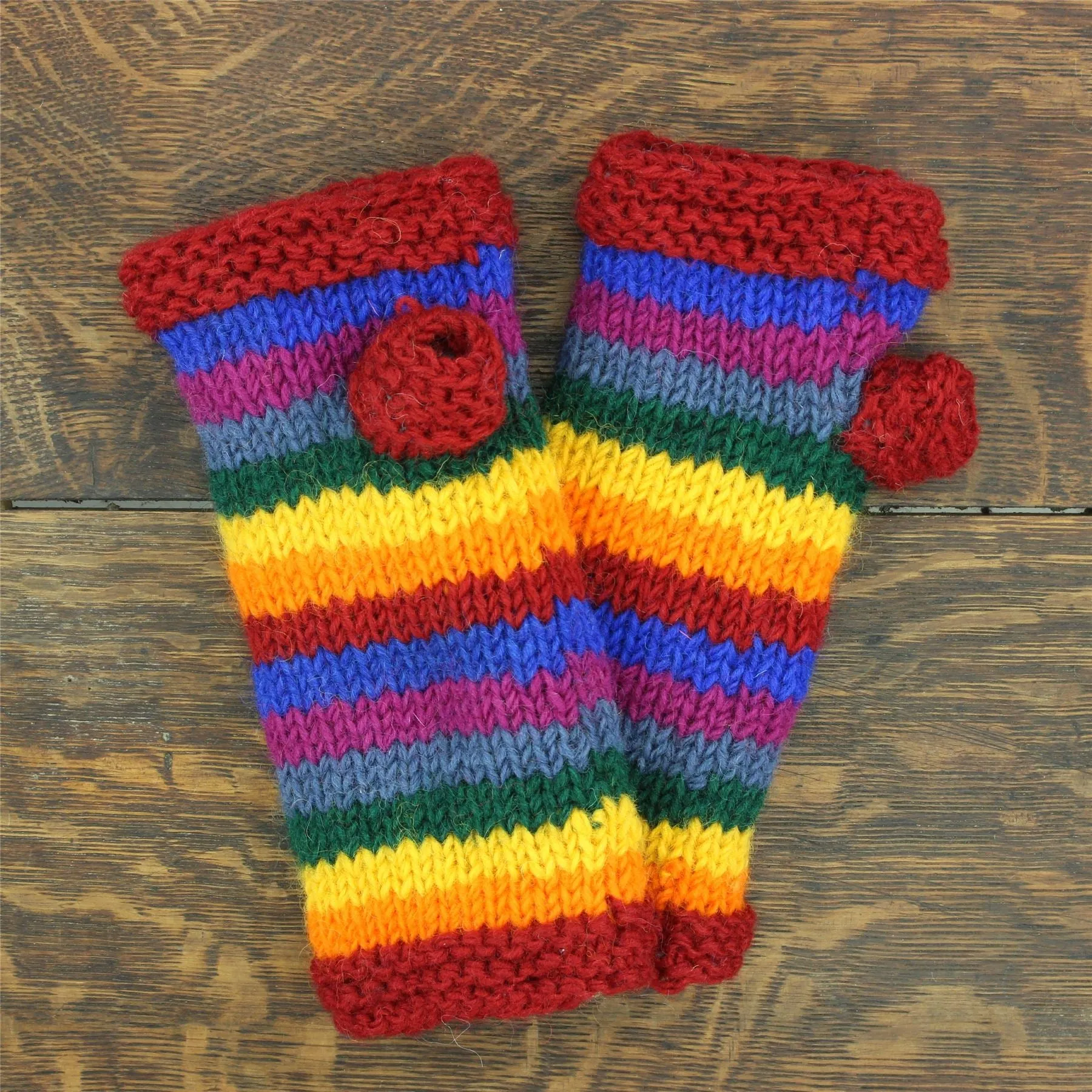 Hand Knitted Wool Arm Warmer - Stripe Rainbow