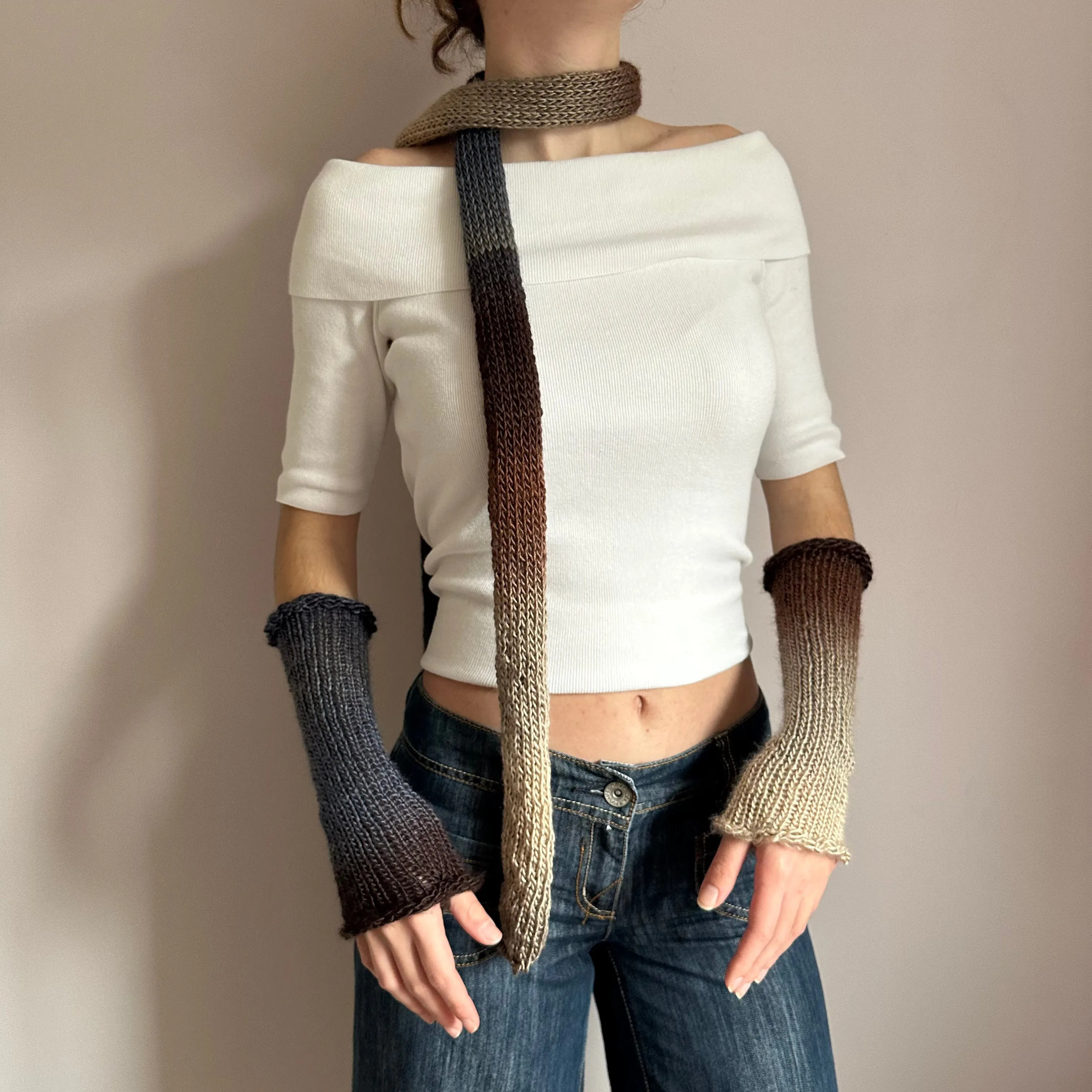 Handmade Seashell ombré knitted arm warmers