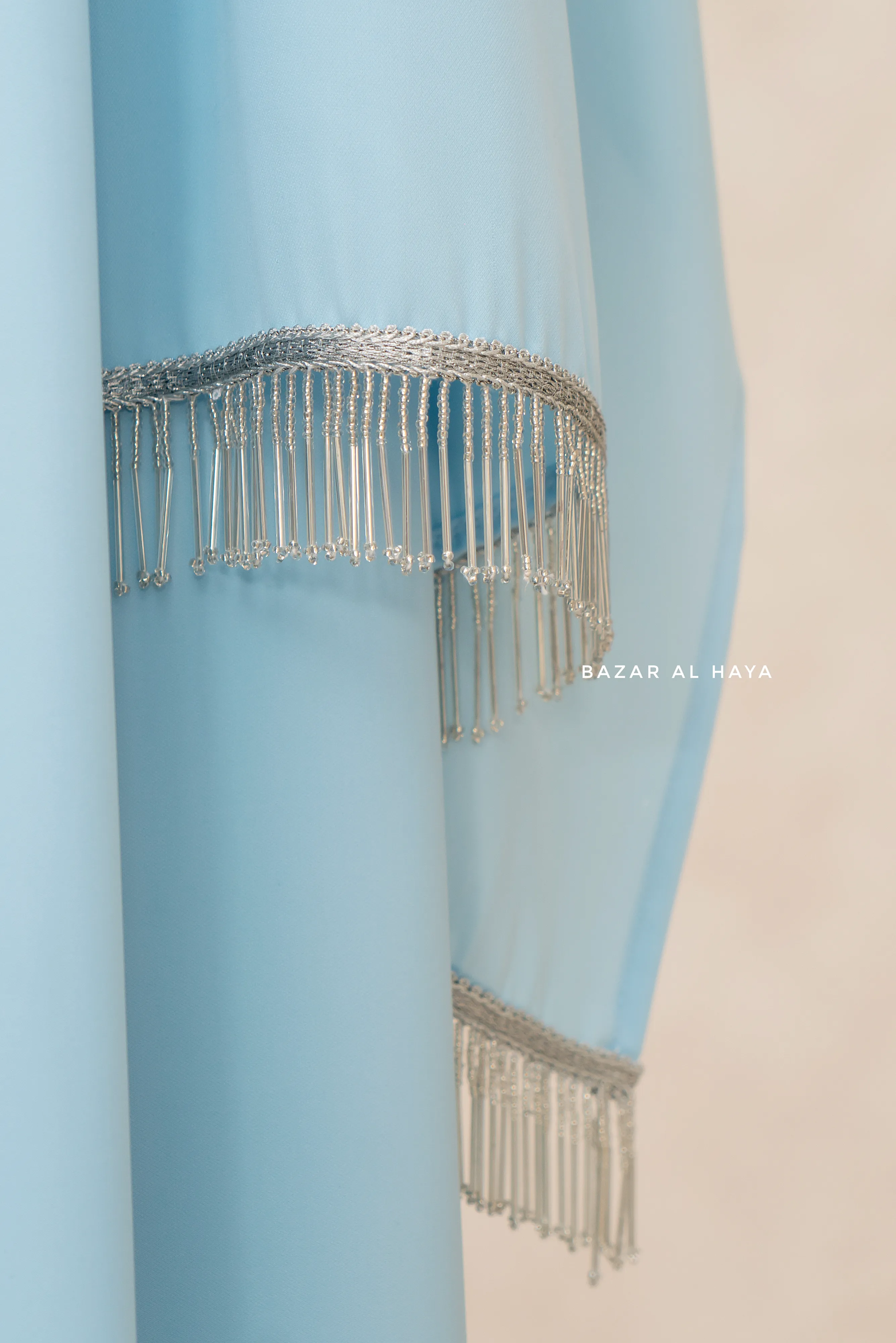 Haniya Sky Blue Abaya Gown - Elegently Wide With Unique Decor - 3 Piece