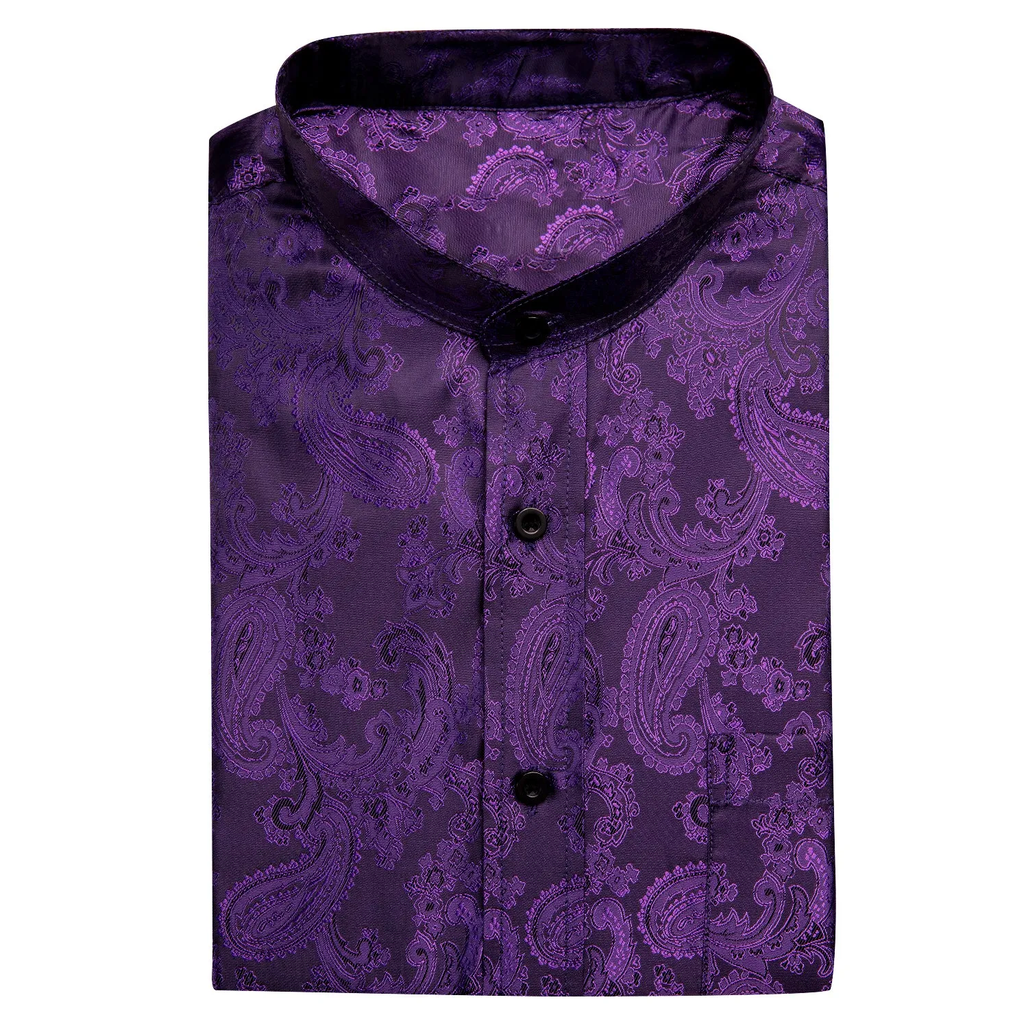 Hi-Tie Deep Purple Paisley Silk Men's Button Down Short Sleeve Shirt