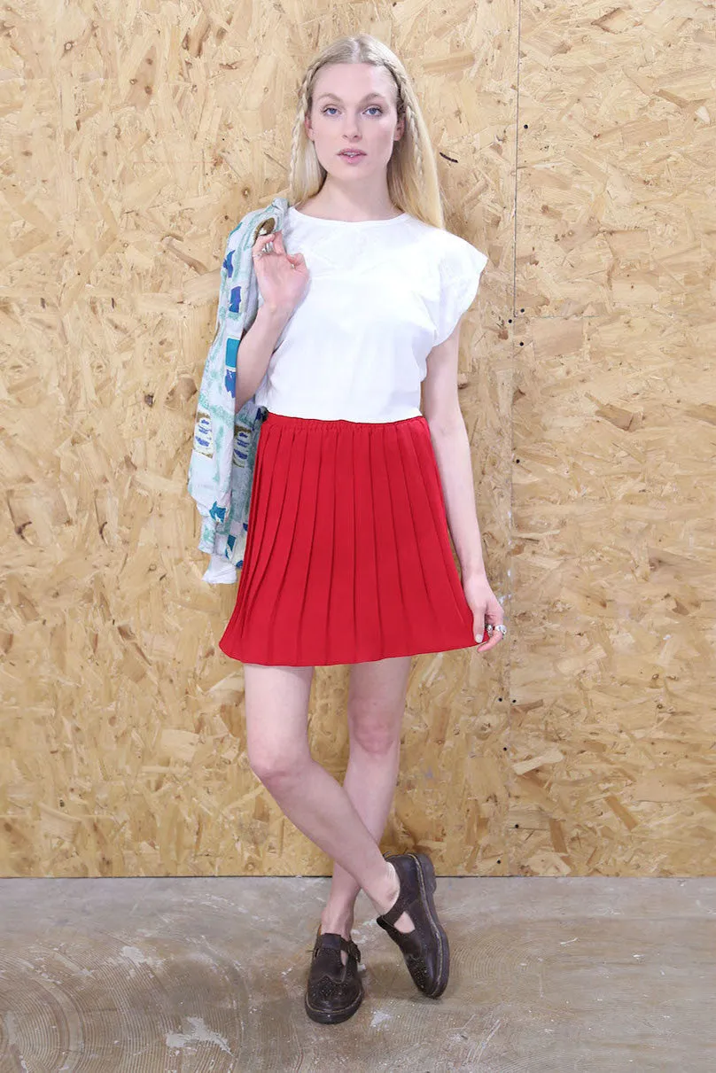 High Waisted Red Pleated Mini Skirt