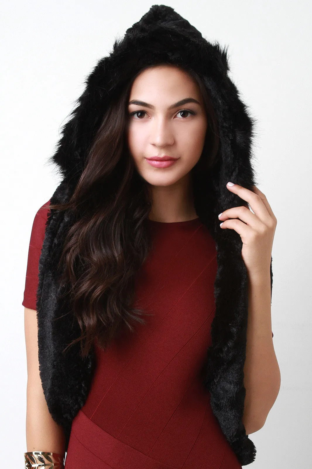 Hooded Fur Circle Scarf