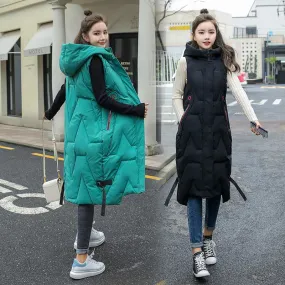 Hooded Knee-Length Puffer Coat Vest