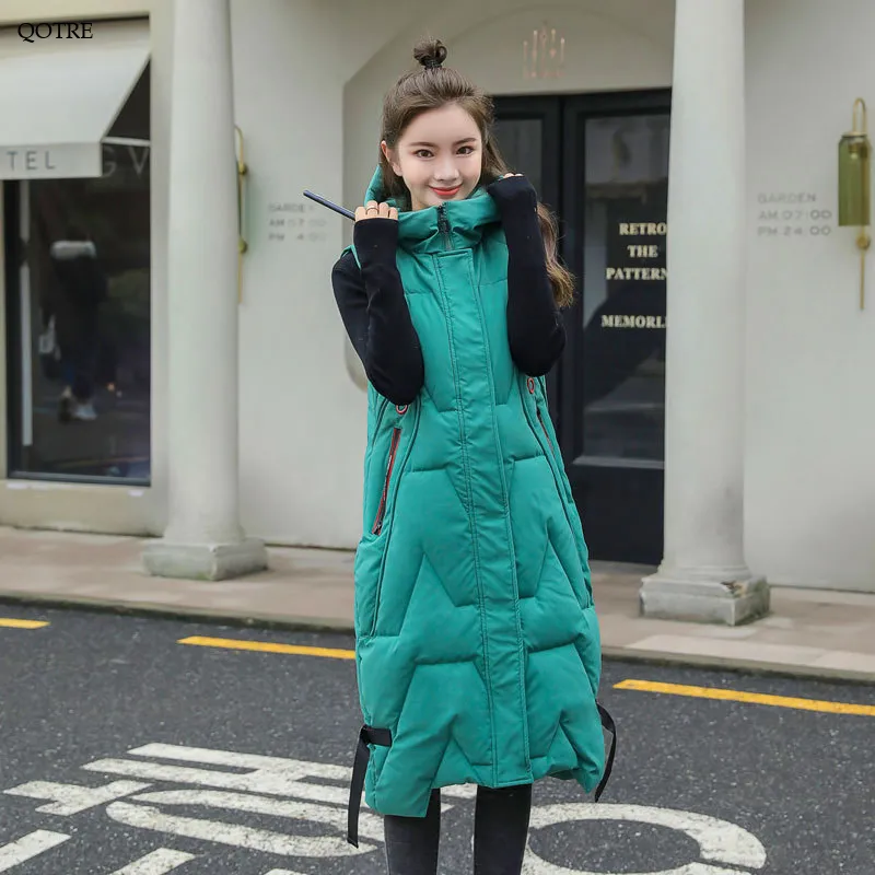 Hooded Knee-Length Puffer Coat Vest