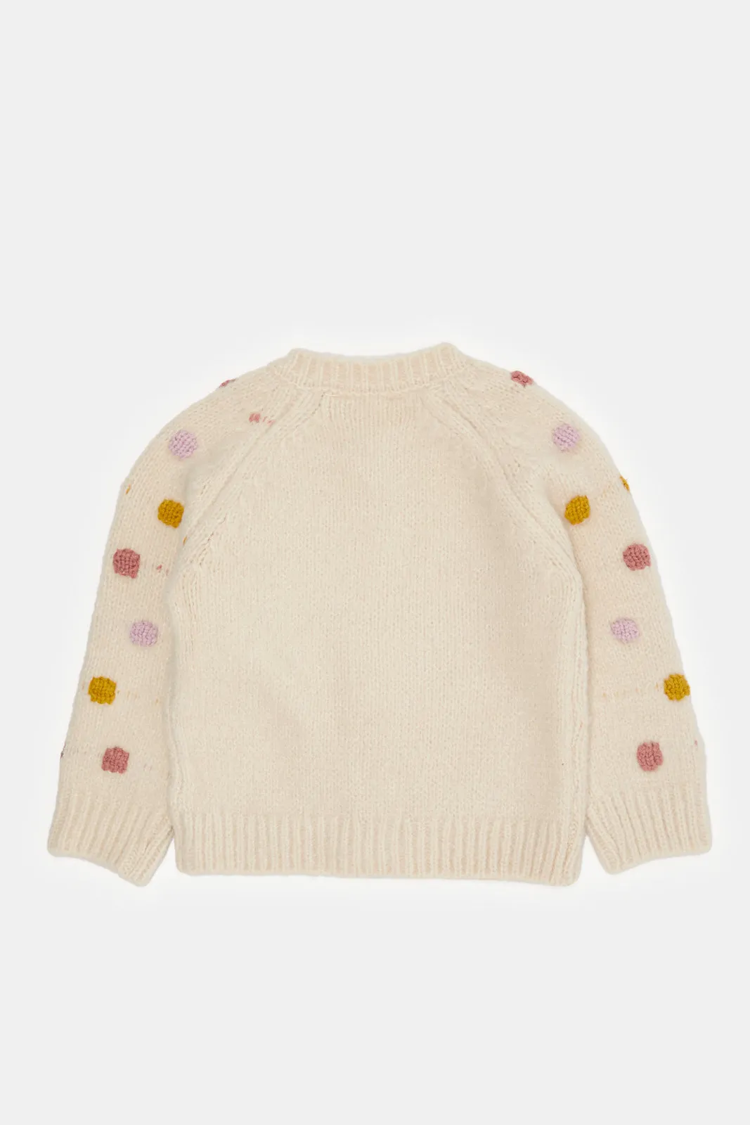 Infant Girls Ivory Popcorn Embroidered Cardigan