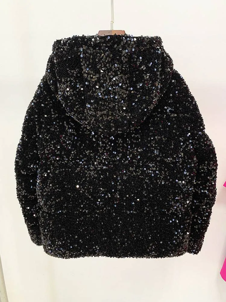 Kamilah Long Sleeve Zip Up Sequins Jacket