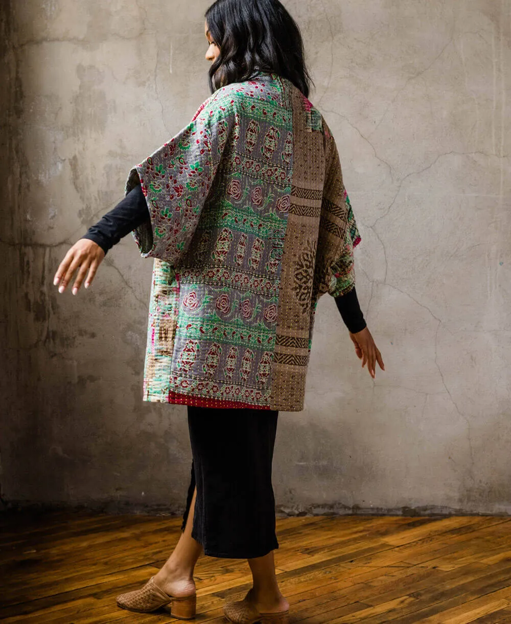 Kantha Cocoon Quilted Jacket - No. 230415 - Medium