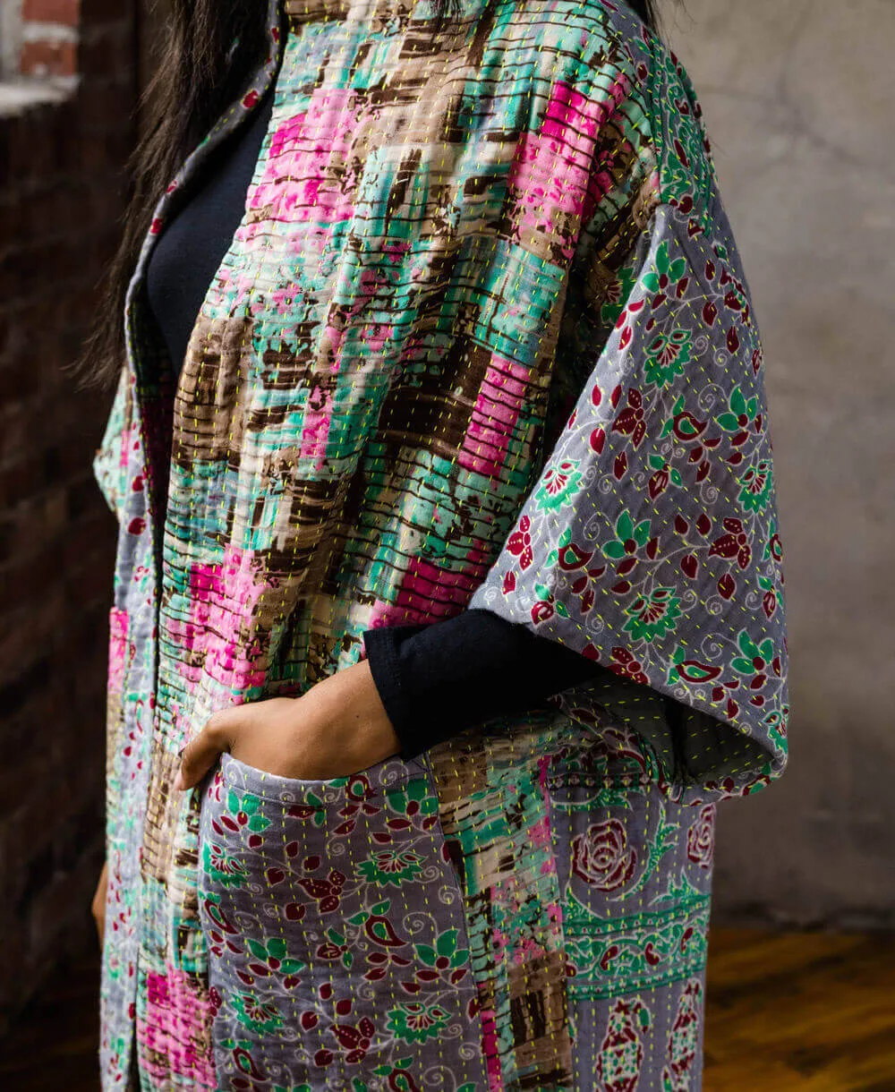 Kantha Cocoon Quilted Jacket - No. 230415 - Medium