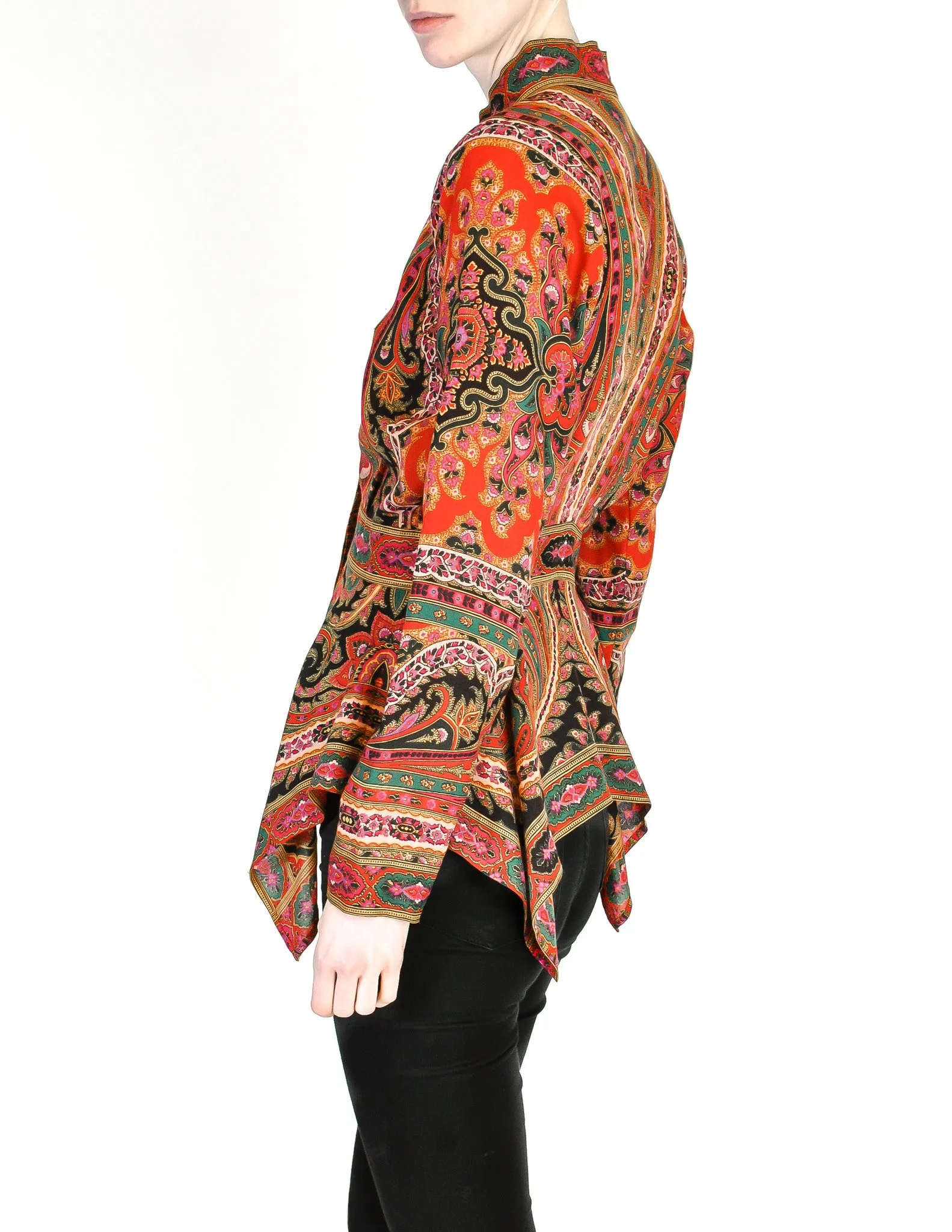 Kenzo Vintage Floral Paisley Wool Scarf Hem Top